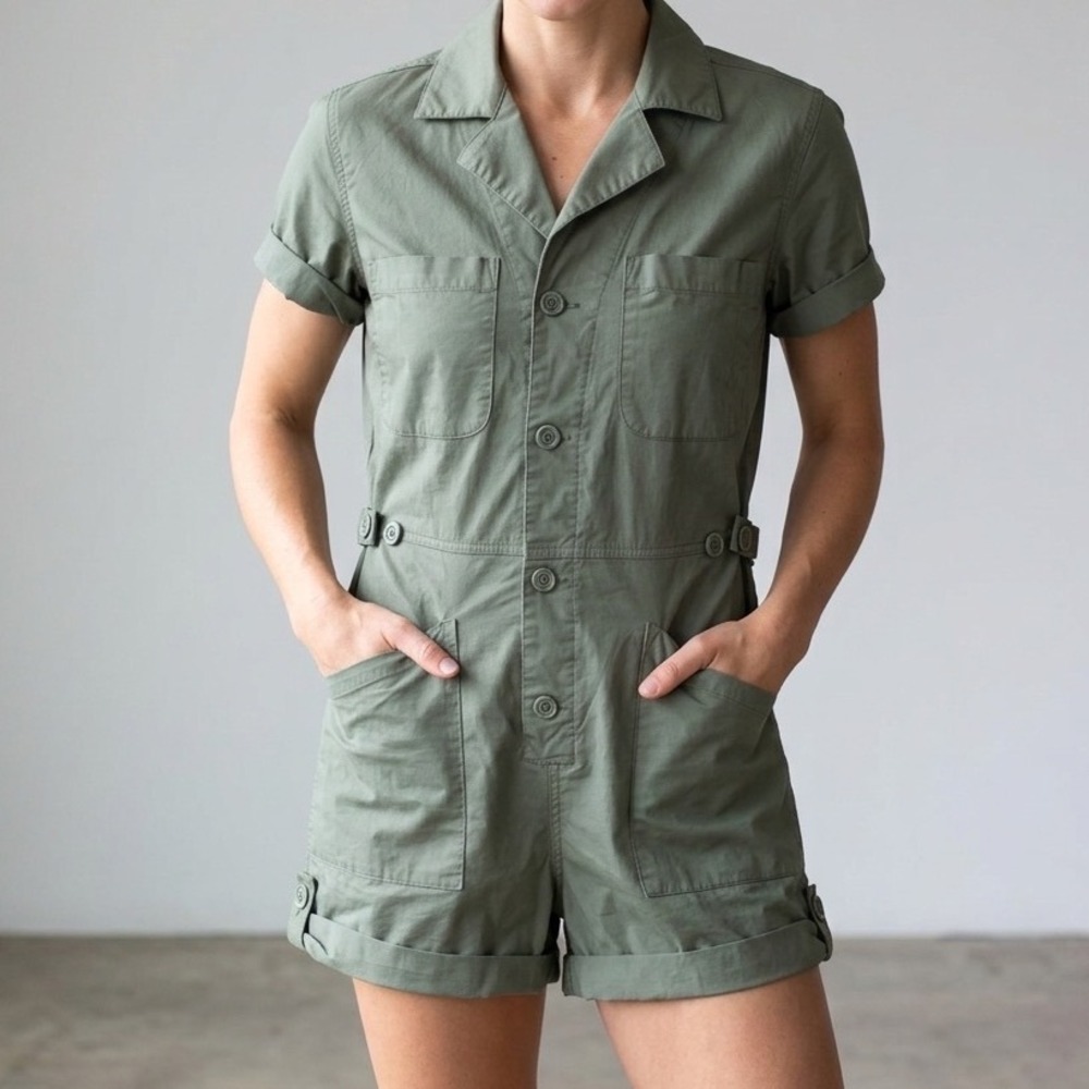 pistola Olive Green Short Sleeve Utility Romper